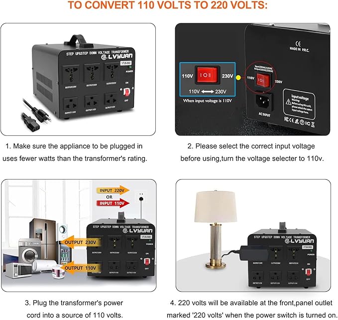Cantonape Voltage Transformer Converter 3000 Watt Step Up/Down Convert from 110-120 Volt to 220-240 Volt and from 220-240 Volt to 110-120 Volt with 3 US Outlets, 3 Universal Outlets