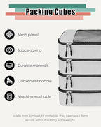 WTREE 4-Piece Packing Cubes Travel Accessories Set for Suitcases - Luggage Organizer Bags with Double Zipper - Mesh Top - Small - Beige