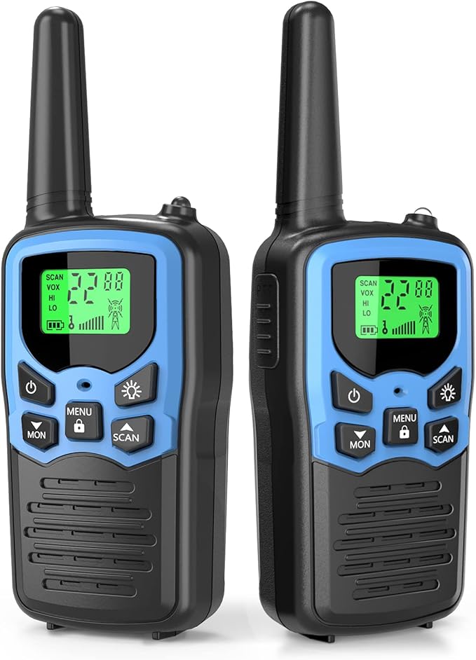 Walkie Talkies,MOICO Long Range Walkie Talkies for Adults Two-Way Radios with 22 Channels FRS VOX Scan LCD Display with LED Flashlight for Field, Survival Biking Hiking Camping 2 Pack (Blue)