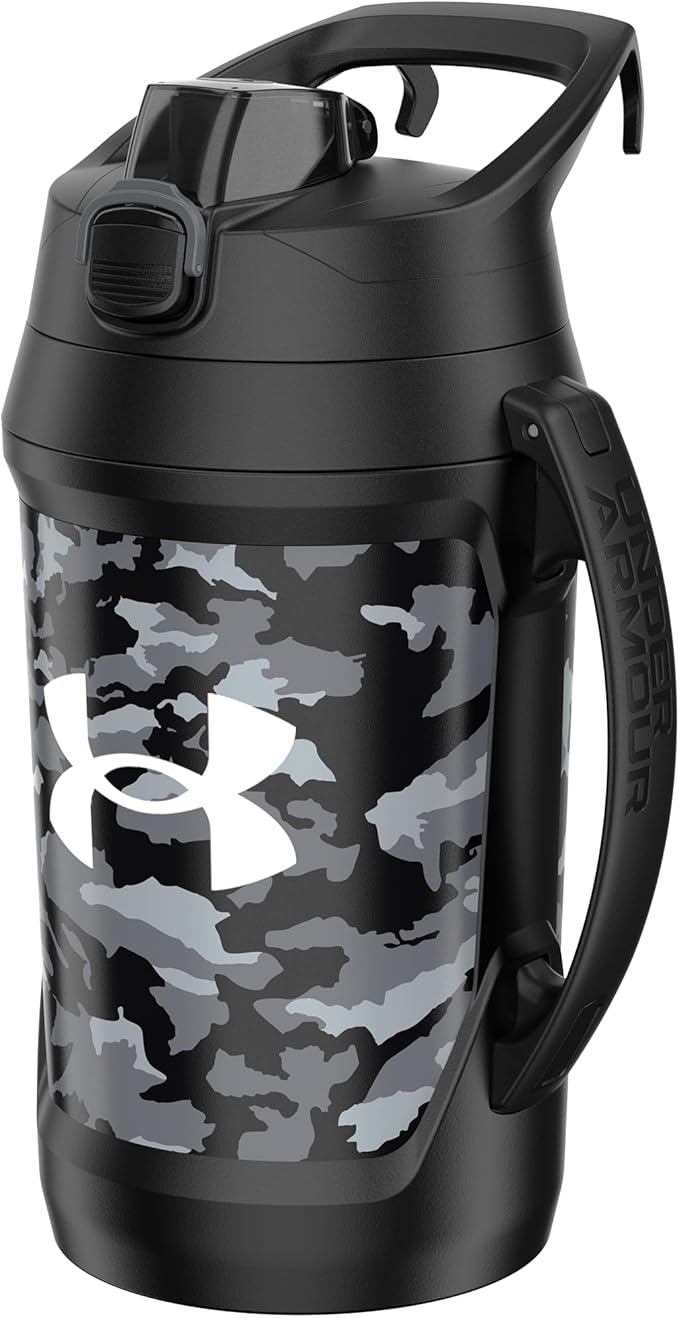 Under Armour Insulated Water Bottle with Handle & Fence Hook, Half Gallon Sports Water Jug, Leak-Resistant & BPA-Free for Baseball, Football & Gym - Black Woodland, 64oz