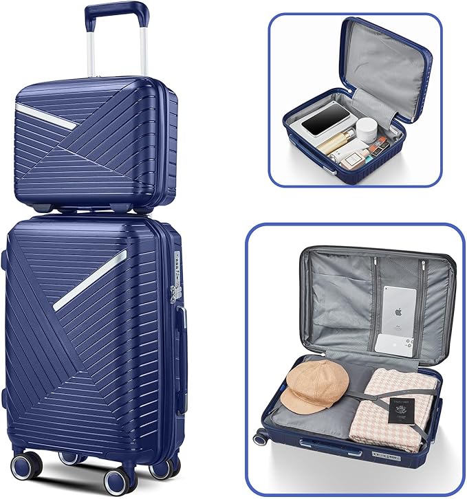 Hard Shell Luggage Sets 4 Piece with 360 Spinner Wheels,Lightweight Suitcase Set with TSA Lock,Travel Luggage Set with Telescoping Handle,Light and Strong,Easy to Clean (Navy Blue 2)
