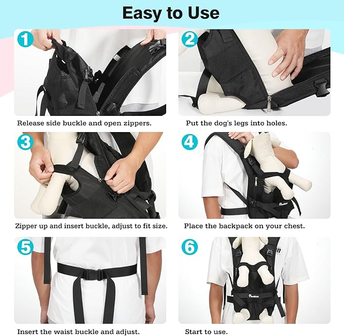 Pawaboo Pet Dog Front Carrier Backpacks, Legs Out Pet Carrier Backpack for Dogs, Adjustable Dog Chest Carriers Purse for Small Medium Dogs Hands Free for Travel Hiking Cycling Camping, XL, Black
