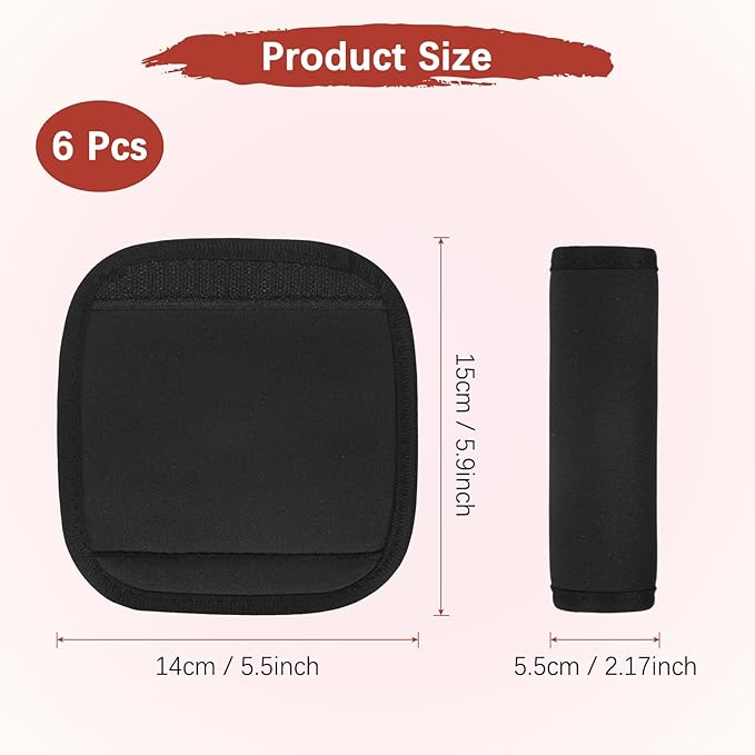 Luggage Handle Wrap [6PCS] - Neoprene Luggage Identifiers Use for Suitcases & Carry on & Travel Accessories - [Black-6IN/15CM] Comfort Grip Handle Cover
