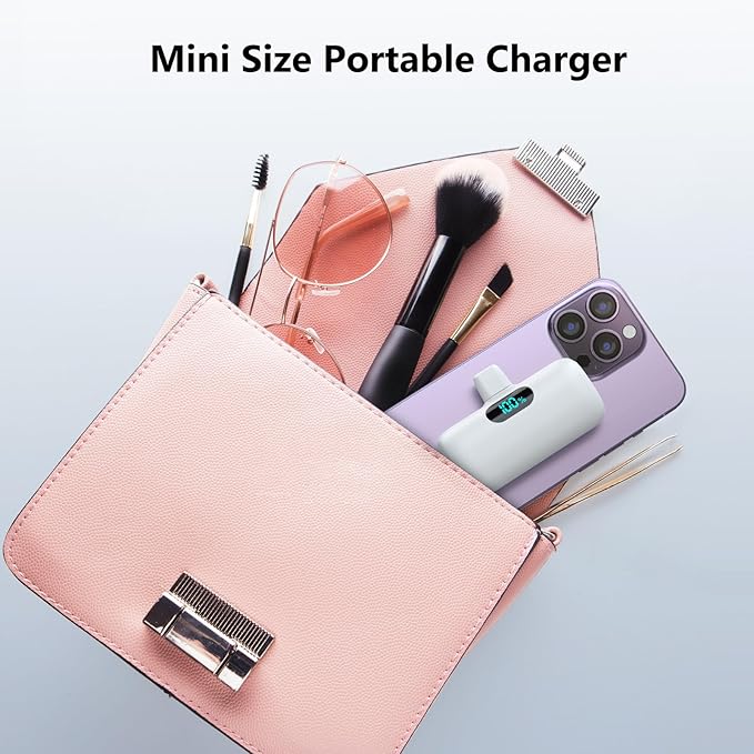 Mini Portable Charger USB C Power Bank,Upgraded 5000mAh PD Fast Charging Battery Pack Built-in USB-C Connector Travel Essential for iPhone17/17Pro/17Pro Max/Air/16 Plus/16Pro Max/15 Series,Android etc