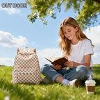 LOIDOU Backpack for Girls School Backpacks Bookbags for Elementary Middle School Women Laptop Backpacks (Brown white checker, L-17)