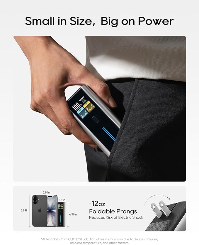CUKTECH 10 Fusion 9000mAh Power Bank with 65W Wall Charger, Portable Charger with Smart Display, Power Adapter with Dual USB-C Ports, Fast Charging for MacBook, iPhone 17/16 Series, Galaxy, Pixel