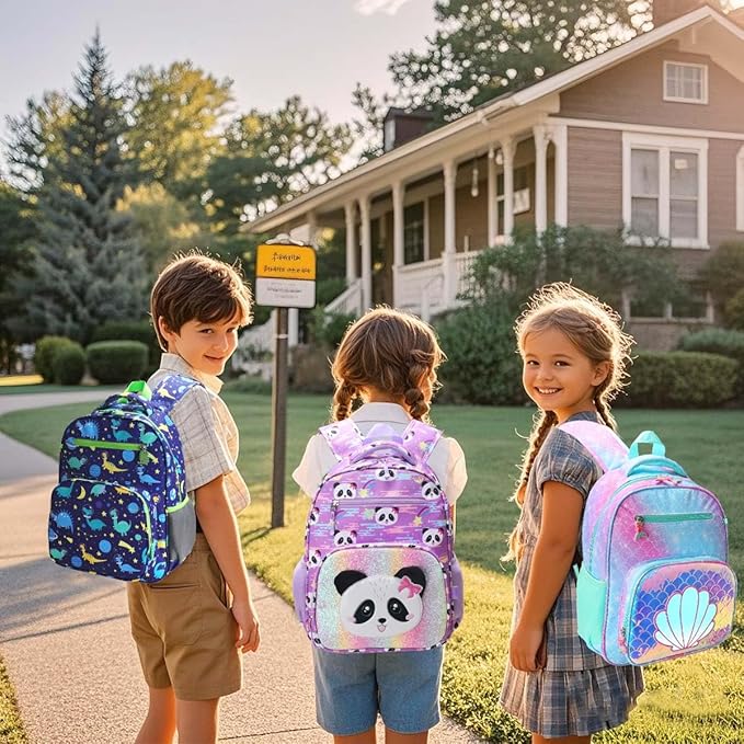 RHCPFOVR Kids Backpack for Girls - Girls Backpack 3-8 Ages Panda for Kids 15 Inch School Bookbag for Kindergarten Elementary School Bookbag for Girl 1st 2nd Grade