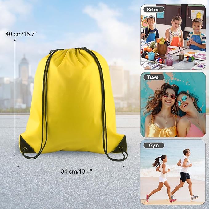 PLULON 2Pcs Drawstring Bags Bulk Drawstring Backpack Black Yellow String Backpack Cinch Sack Sport Gym Backpack Bags for Yoga Traveling Outdoor Sports