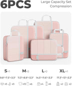 Percover Compression Packing Cubes 6-Piece Set, Packing Cubes Compression for Travel with Multi-Size Organization, Travel Organizer for Carry On & Checked Luggage, Pink