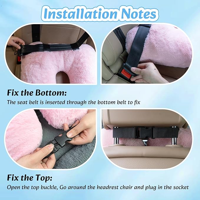Swemos Travel Pillow, Car Pillow for Kids & Adults - Ergonomic Travel Pillows Sleeping Aid for Neck & Body Support, Car Travel Essentials Pillow on Road Trips-Pink