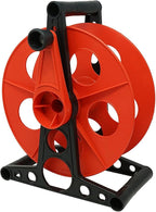 Woods Extension Cord Storage Reel - Holds Up to 150 Feet of 16/3 or 125 Feet of 14/3 Gauge Cord - Tangle-Free Design for Indoor or Outdoor Use - Side-Mounted Crank - Red & Black