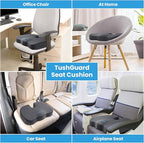 TushGuard Seat Cushion, Office Chair Cushions, Car Seat Cushion, Non-Slip Relief Chair Pad, Memory Foam Butt Pillow for Computer Desk, Office Chair, Grey