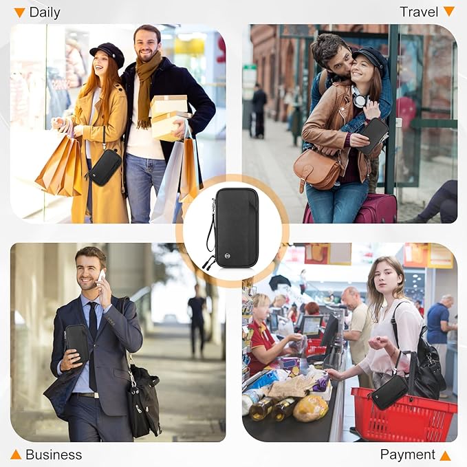 Passport Holder Family, RFID Blocking Travel Wallet Women Men, Travel Document Organizer Premium Wallets Passport Holders Bag, Lightweight Zipper Credit Cards Case Cover for Travel, (Black-Medium)