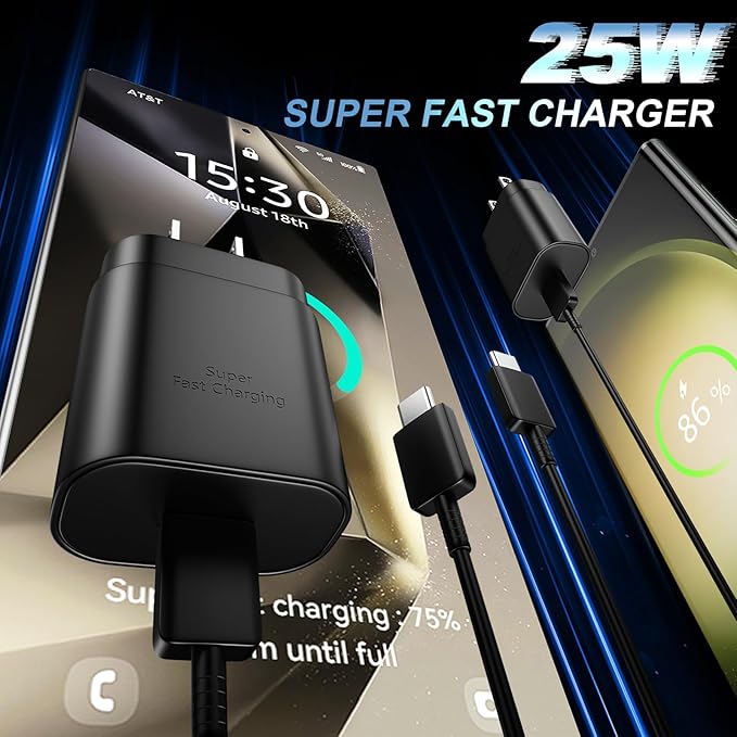 USB C Android Charger Fast Charging Cord, Super Fast Phone Chargers 5FT C to C Type Cable with 25W USBC Wall Block for Samsung Galaxy S26 S25 S24 Ultra Plus/S23/S22/S21/S20/Note 20/10, Black
