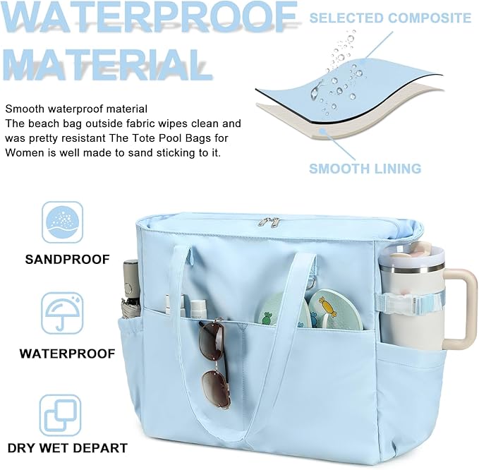 Bluboon Waterproof Beach Tote Pool Bags for Women Ladies Extra Large Carry On Bag With Wet Compartment for Weekender Travel