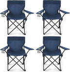 4 Pack Folding Camping Chairs for Adults, Foldable Portable Beach Chairs with Carry Bag & Cup Holder, Compact Design for Camping, Beach, Picnics, and Fishing Supports 300LBS（Navy）
