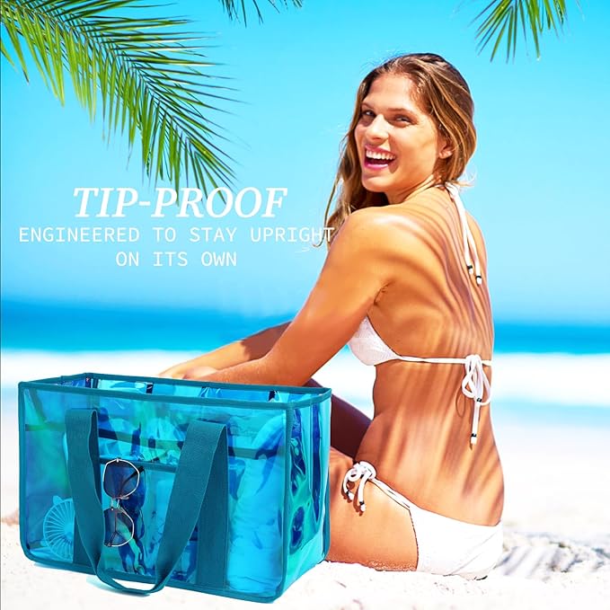 Fammart Iridescent Clear Beach Bag for Women, Jelly Tote Bag Waterproof Sandproof Pool Bag Cruise Vacation Essentials