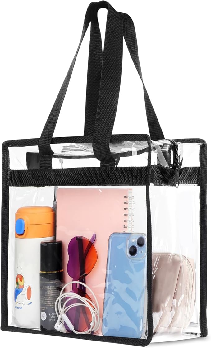 Hoiny Clear Bag for Stadium Events Approved, 12x6x12 Large Transparent Tote Bag with Zipper for Gym Concert Sports Festivals