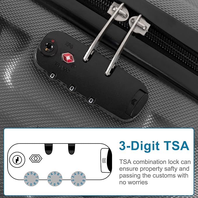 4 Piece Luggage Sets — ABS Hardside Suitcase Set with Spinner Wheels, TSA Lock, Expandable for Travel Business Trips Family Vacations, 16/20/24/28 Inch, Gray