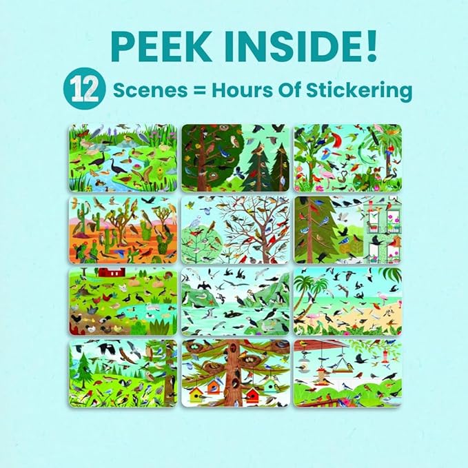 Cupkin Bird Sticker Book Activity for Kids, Toddler Airplane Travel Essentials, 500+ Parrot Stickers + 12 Scenes + 12 Coloring Book Pages, Bird Lover Kids Gift, Kid Crafts for Ages 2–8 Years