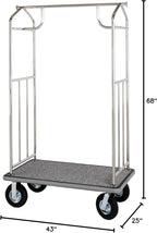 Stainless Steel Luggage Cart – 800lb Capacity – Bellman Cart w/ 6” Air Filled Tires & Gray Carpet, for Hotel, Resorts, Condos, Commercial Use (Value Valet Series)