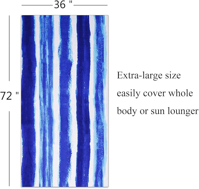 Oversized Terry Beach Towel 36 x 72 in Soft Extra Large Big Pool Swim Towels for Adult XL Clearance Big Travel Blanket Cruise Vacation Accessories Essentials Lounge Chair Cover Blue Stripe Boho