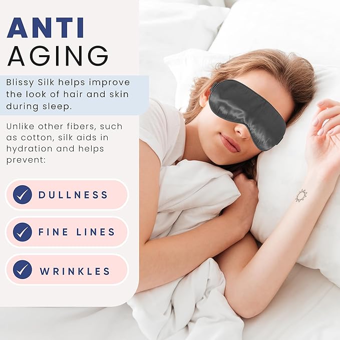 Blissy Silk Sleep Mask - Eye Sleeping Mask for Women & Men for Total Blackout - 100% Pure Mulberry Silk, 22 Momme 6a Fibers - Blindfold Sleep Mask Side Sleeper Eye Cover (Grey)