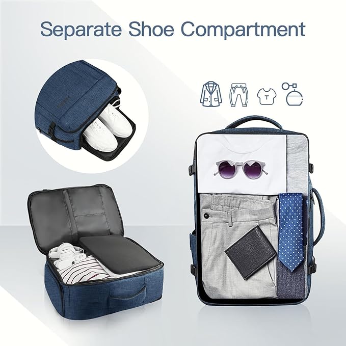55L Extra Large Travel Backpack for Men & Women, 60L Expandable Big Capacity For Airplanes, Travel Gifts for Men Women, Carry On Backpack Fits 18.4 Inch Laptop, Luggage Suitcase Daypack Bag, Blue