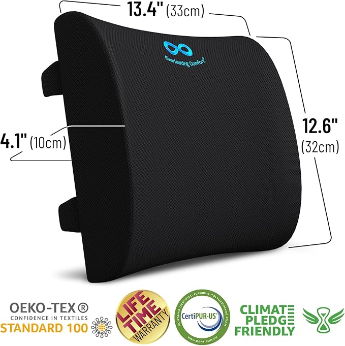 Everlasting Comfort The Original Lumbar Support Pillow for Office Chair - Improves Posture, Promotes Back Pain Relief - Superior Back Support for Gaming and Desk Chairs - Lumbar Pillow for Car, Couch