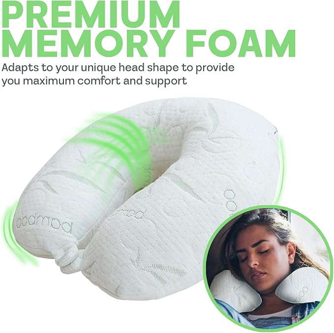 Sacred Thread Rayon Derived from Bamboo Travel Neck Pillow for Airplanes, Memory Foam for Airplane, Ergonomic Design Neck Rest, Travel Pillow for Sleeping (White)