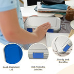 BOSEDSANG Stainless Steel Kids Leak-Resistant Bento Lunch Box, 3-Compartments with Silicone Container, Dishwasher-Safe, Child-Friendly Design for School, Picnics & Travel,BPA-Free (Blue)