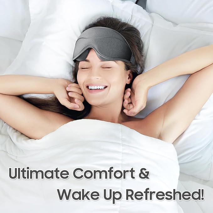 Sleep Mask - Total Blackout 3D Sleeping Mask, Super Lightweight & Silky Soft Eye Mask for Sleeping, Fully Adjustable Fit for Home, Office, Traveling, Meditation, Yoga, Gray, Mothers Day Gifts