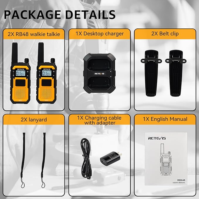 Retevis RB48 FRS Walkie Talkies Long Range, Rugged & IP67 Waterproof & Floating, Mil-Standards 810H Two Way Radio, Heavy-Duty, NOAA, Rechargeable, 20hr Battery, Emergency Radio(2 Pack)