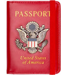 TOURSUIT Rfid Blocking Passport Holder for Women Men, Leather Passport Travel Wallet with 3D Metal Badge, Travel Document Holder Cover Accessories (Red)