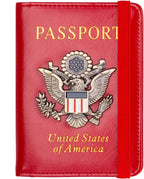 TOURSUIT Rfid Blocking Passport Holder for Women Men, Leather Passport Travel Wallet with 3D Metal Badge, Travel Document Holder Cover Accessories (Red)