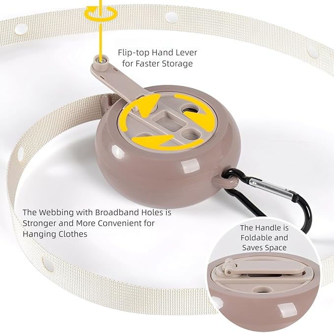 Portable Travel Clothesline with Quick Release Handle – 13.4ft Windproof, Anti-Slip Retractable Drying Line with 41 Hanging Holes, Heavy-Duty Strap for Camping, Hotel, Outdoor Use