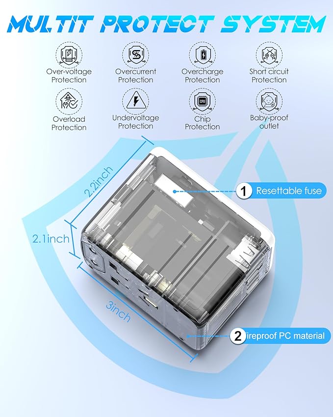 Universal Travel Adapter, 30W 5 USB C/A Ports, 2500W AC Outlet, International Power Adapter for All USB Devices, Multi Plugs 110V 220V A/C, European Travel Plug Adapter for 200+ Countries (White)