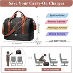 Travel Duffel Bag for Women, Carry-on Overnight Weekender Bags with Wet Pocket, For Spirit Airlines 18x14x8 Personal Item Bag,Small,Black & Brown