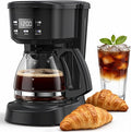 Coffee Maker, 5 Cup Drip Coffee Machine with Glass Carafe, 20 Hours Programmable Timer, 2 Hours Keep Warm, Compatible with Ground&Tea – Portable Small Cafetera for Home, Office, Travel&Camping-Black
