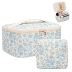 OCHEAL Makeup Bag Set, Portable Travel Makeup Bags Cosmetic Organizer Bag for Women Cute Floral Cosmetic Pouch Large Capacity Make up Bag Toiletry Bags with Divider and Handle-Floral