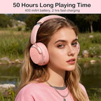 B8 Bluetooth Headphones Over Ear, 6 EQ Music Modes and 50H Playtime Deep Bass Wireless Headphones with Mic, Lightweight Folding HiFi Stereo Headset for iPad/Travel/Tablet/PC/Home Pink