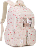 PIG PIG GIRL Corduroy Backpack Kids Backpack for Girls School Bags for Middle School Students Book Bag for Elementary Primary Kawaii Ita Backpack, Beige Strawberry