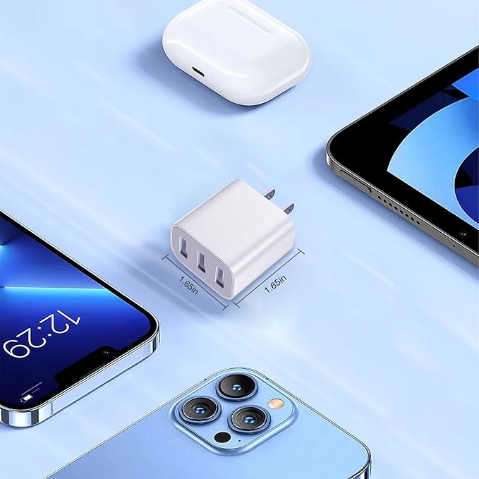 3 USB A Ports Charger Block，YTFCYIKBG Cell Phone wall Chargers，USB Cube wall Plug，for iPhone 14/13/12/11/X/XR/X/8/7/6, Galaxy, Android Phones and More （White）