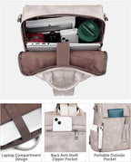 FADEON Laptop Backpack Purse for Women Large Designer PU Leather Laptop Bag, Ladies Computer Shoulder Bags