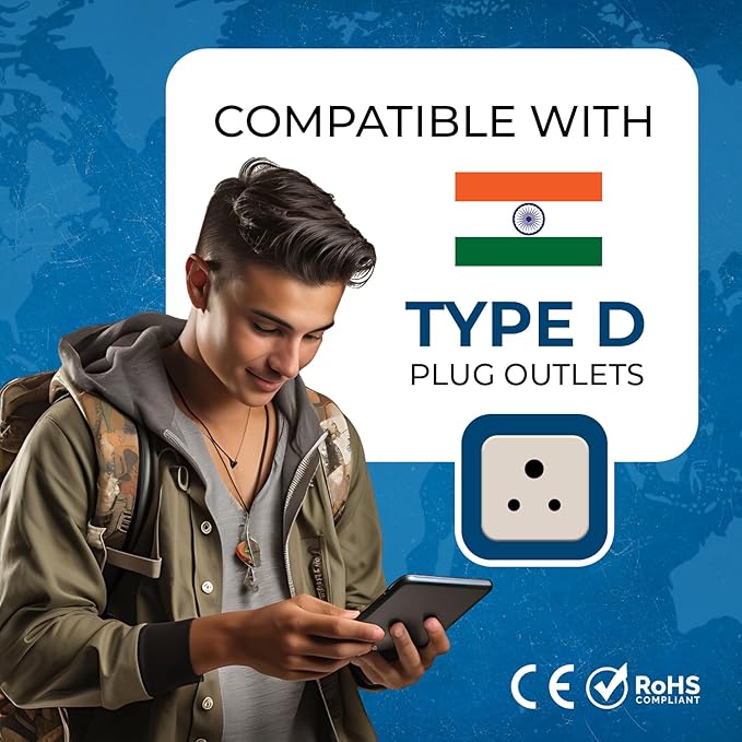OREI World (USA, UK, China & More) to India (Type D) Travel Adapter Plug - 2 in 1 - CE Certified - RoHS Compliant - 2 Pack - White Color (DB-10-2PK)
