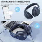 Bluetooth 5.2 Hybrid Active Noise Cancelling Headphones for Airplane Travel, 90H Playtime Wired and Wireless Over Ear ANC Headset for Adults, Android, Home Office, Blue