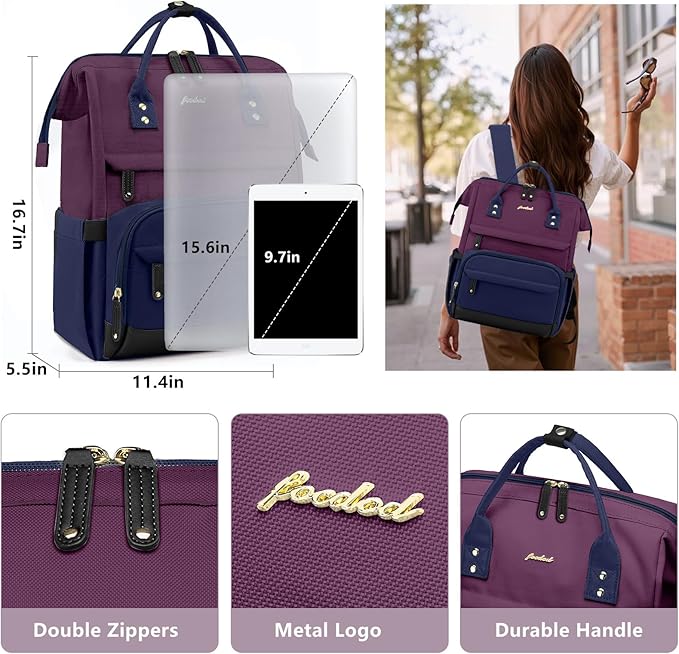 Laptop Backpack for Womem Work Bags: 15.6 Inch Travel BackPacks With USB Charging Port Anti Theft Fashion College BookBag Durable Back Pack Purse Bussiness Daypack for Nurse Teacher Purple Blue