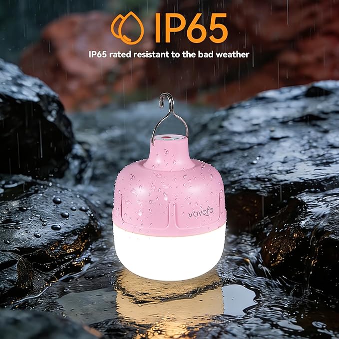 VAVOFO 20W LED Camping Lantern Rechargeable, 1200LM Camping Light, 3000mAh Portable Tent Light , IP65 Waterproof Flashlight Lanterns for Emergencies ,Power Outages,Hiking (Pink)