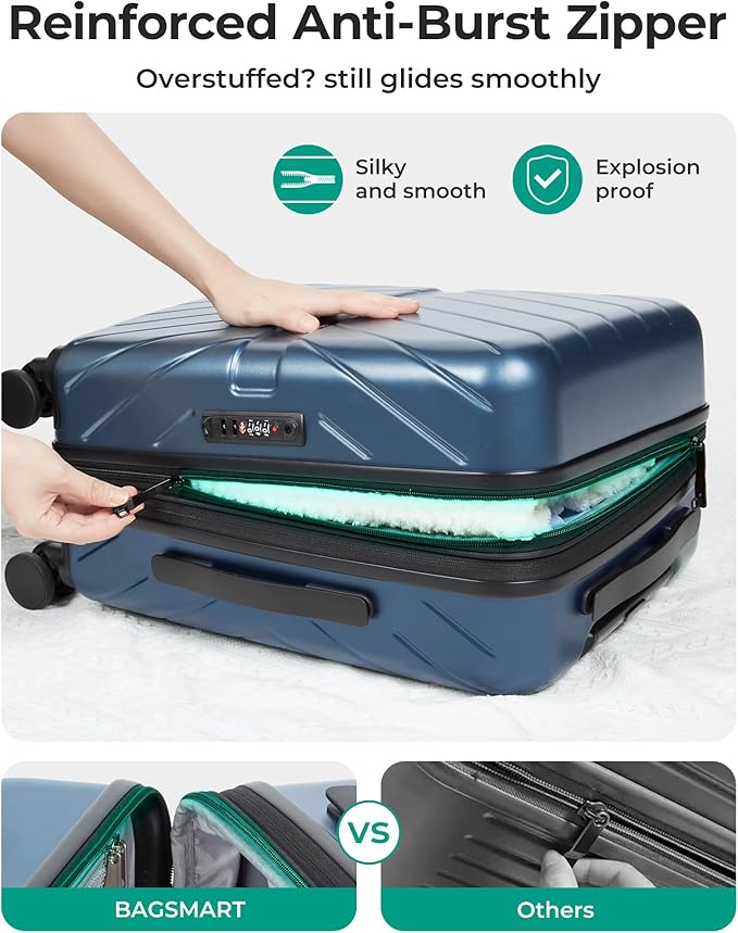 BAGSMART Carry on Luggage 22x14x9 Airline Approved with TSA Lock, 100% Polycarbonate Hardside Suitcase with Spinner Wheels, Royal Blue