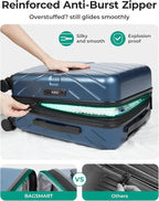 BAGSMART Carry on Luggage 22x14x9 Airline Approved with TSA Lock, 100% Polycarbonate Hardside Suitcase with Spinner Wheels, Royal Blue